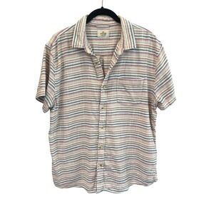 Marine Layer Mens Medium Short Sleeve Button Down Shirt Striped Cotton Spandex